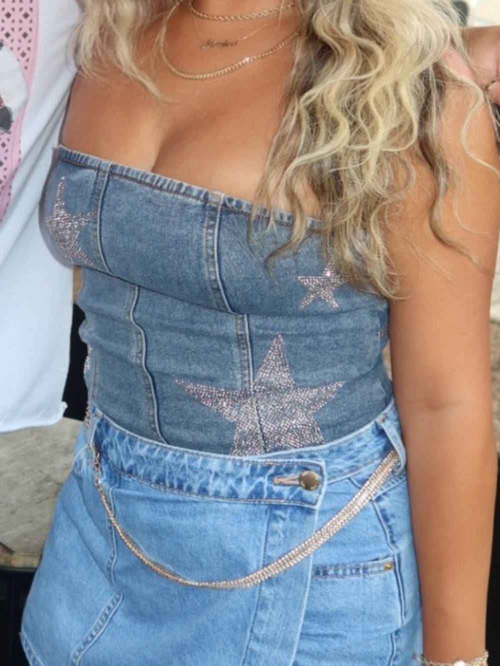 Denim corset top